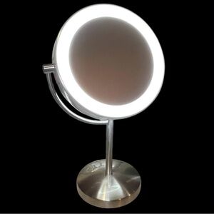 Conair BE21GDR LED Lighted Dual Sided Magnifying Satin Nickel Tabletop Mirror